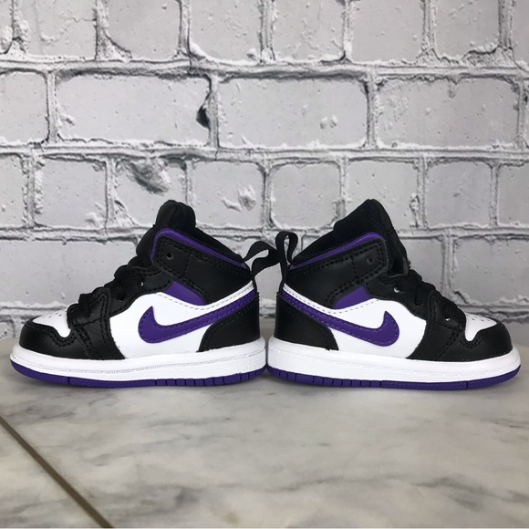 Nike Air Jordan 1 Mid ‘Dark Iris’ Toddler’s White, Black, Purple Shoes Size 3C - Picture 7 of 11